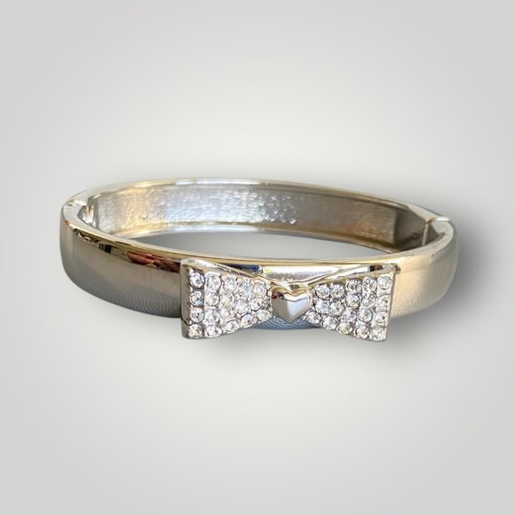 Betsey Johnson Jewelry - Betsey Johnson Pave Crystal Bow Cuff Silver Bracelet